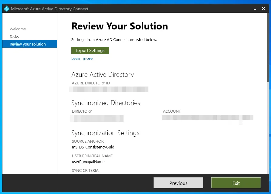 Export config from Azure AD Connect